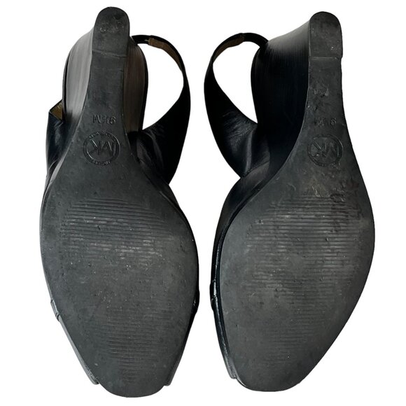 Michael Kors Women's Black Leather Wedge Slingback Heels Size 9.5M - Picture 6 of 10